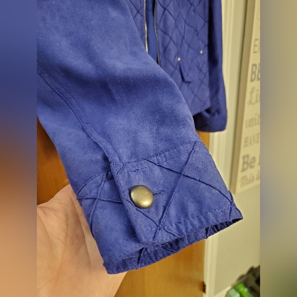 Vibrant Cobalt Blue Faux Suede zip up jacket - Picture 4 of 12